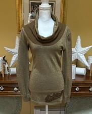 Y2K Apple Bottom Metallic Olive Green Embroidered Logo Draped Pullover Sweater