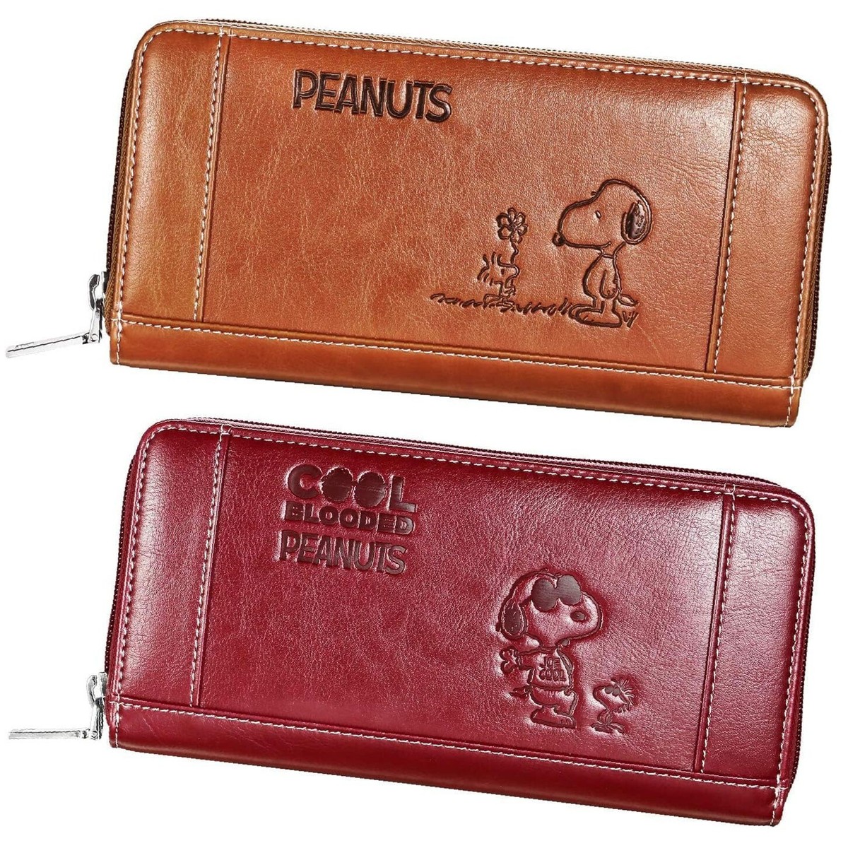 PEANUTS SNOOPY Zip-Around Long Wallet Synthetic Leather Embossed