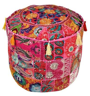 Details about  /  Indian Patch Pouffe Round Floor Pillow Stool Pouf Ottoman Vintage Ethnic Decor