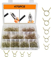 470pcs Spring Clips Clamps Assortment Kit, Fuel Line Hose Tubing Spring Clamps
