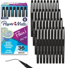 Paper Mate Flair Felt Tip Pens, Medium Point (0.7mm), Black, 36 Count
