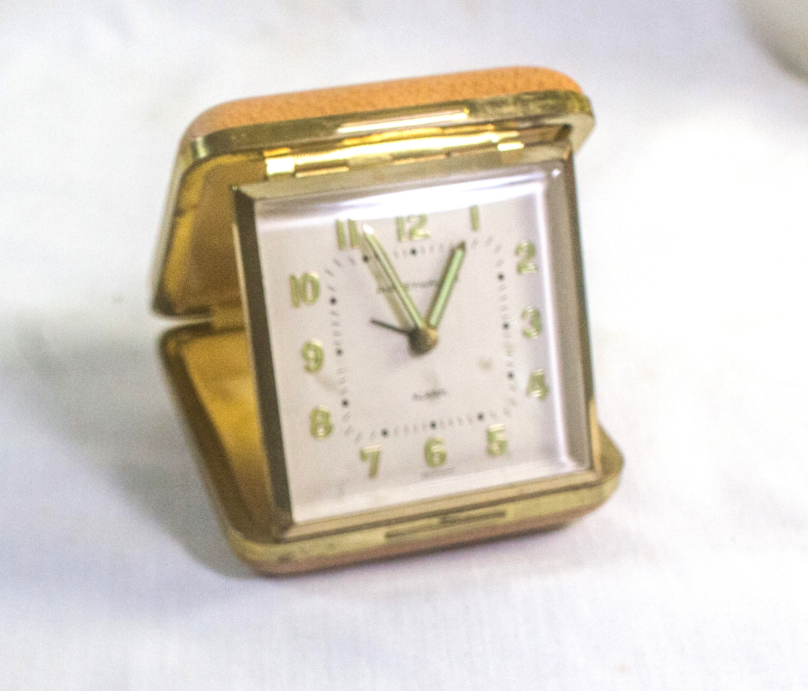 Phinney Walker Travel Folding Alarm Clock Tan Case White Face Works