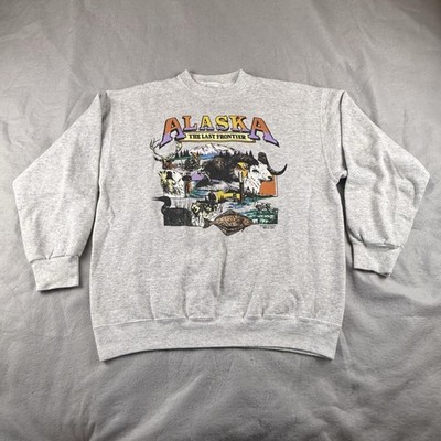Vintage Alaska Sweatshirt Mens XL Gray Last Frontier Wildlife Graphic Tultex
