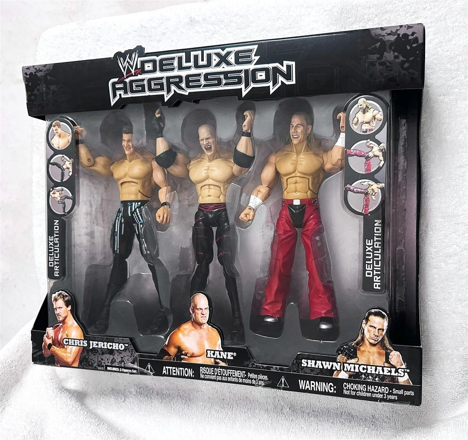 PACK DE 3 WWE DELUXE AGRESIÓN CHRIS JERICHO KANE SHAWN MICHAELS SIN USAR, EN CAJA/SELLADO/RARO Foto 2 de 4