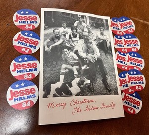 Jesse Helms 1984 Campaign Sticker Lot (13) + Helms Family Christmas Photo Card