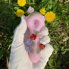 Pink Flowers Glass Pipe Smoking Hand Spoon Pipe Tobacco Glass Smoke Bowl Gift