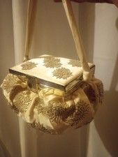 2 Vin Lady's Handbag /Wristlet 1930/40 1 Adorn w/Clear Beads Gold Tone Antiq