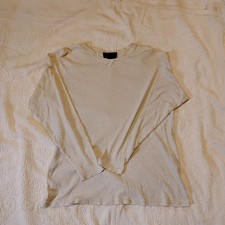 Vintage 90s Eddie Bauer Cream Knit Long Sleeve Top Bow Accent Cotton Medium