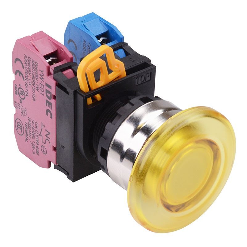 IDEC Yellow 22mm Metal Bezel Mushroom Maintained Push Button Switch 1NO-1NC IP65