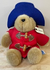 Vintage Eden Toys 11" Paddington Bear Plush Red Duffle Coat Blue Hat Tagged