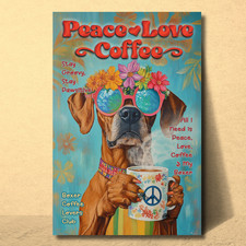 Boxer Coffee Magnet Peace Love Coffee Large 4x6 dog tin bar funny handmade art