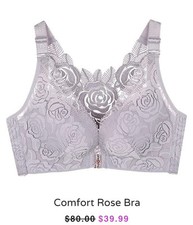 Floral Secrets Comfort Rose Front Fastening Push Up Bra Size 38F Grey BNWT