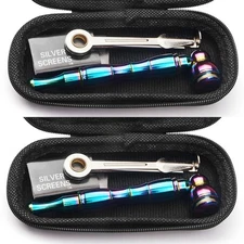 ( Pack of 2 ) 4.3" Metal Detachment Tobacco Smoking Pipes with Caps Hand Pipes