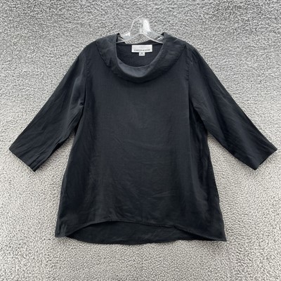 Caroline Rose Blouse Women XS Black Linen Relaxed Lagenlook Pockets Tunic Top