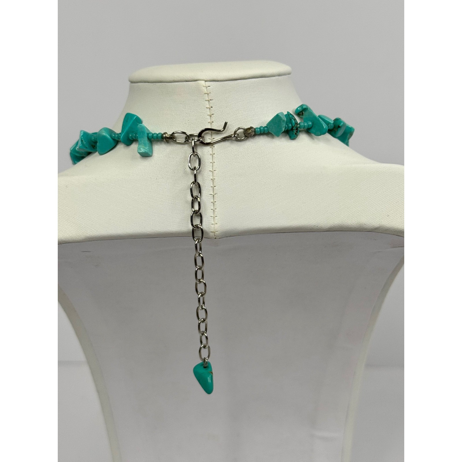 Turquoise Chip Bead Statement Necklace Silver Flo… - image 3