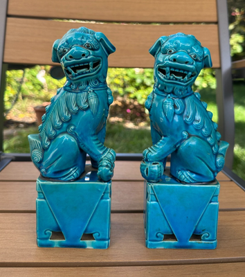 Pair of Vintage Chinese Porcelain Turquoise Foo Dog/ Lion 8