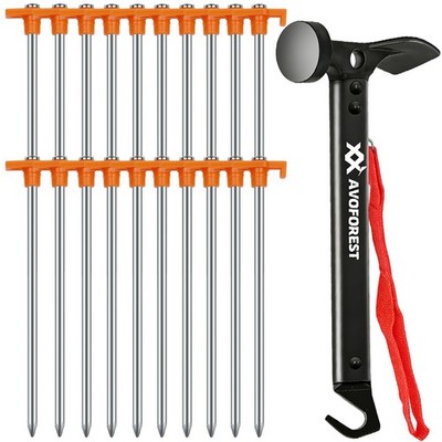 20 Pcs Tent Stakes with Camping Hammers,Avoforest 7.1 Inch Non-Rust black