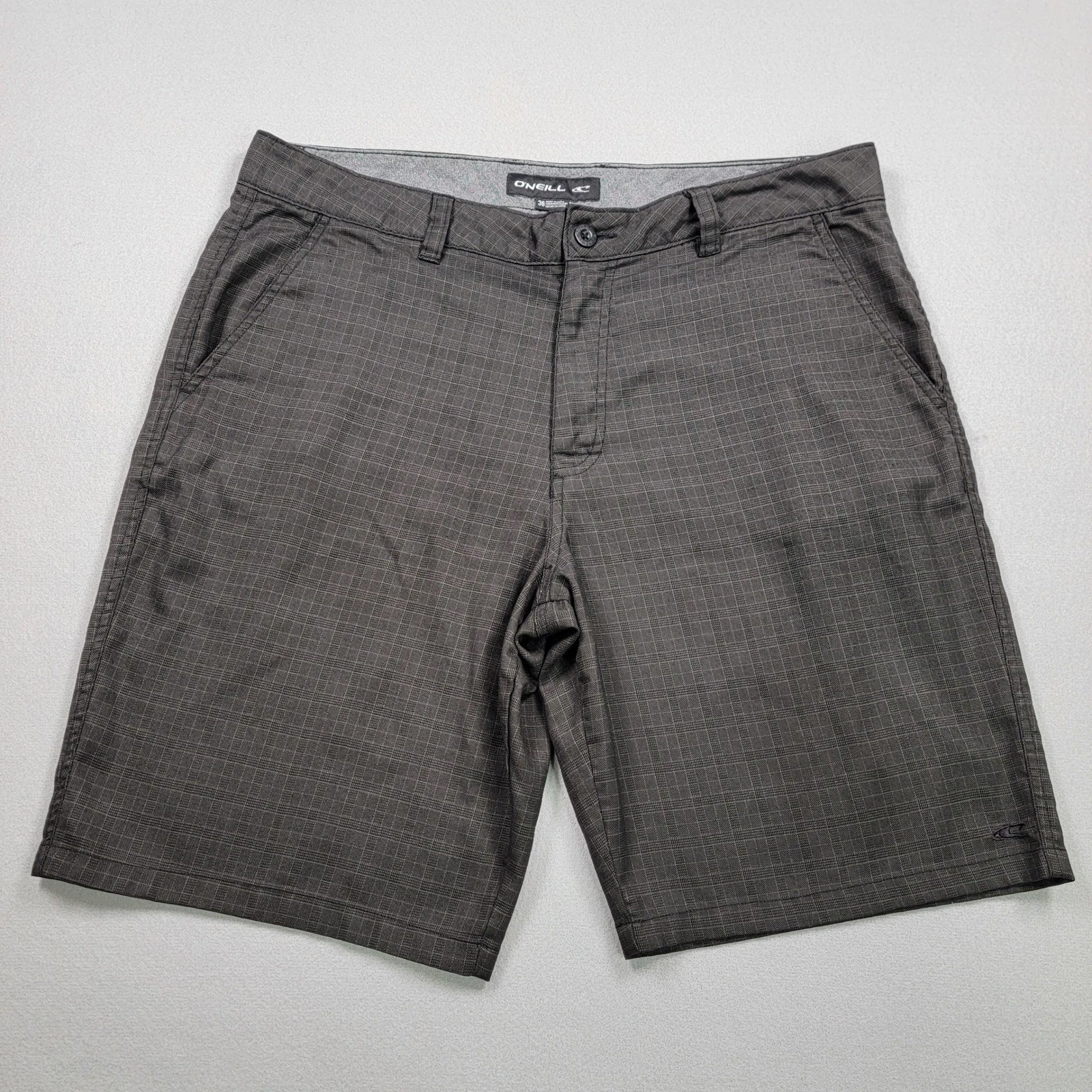 Men's O'Neill Plaid Delta Shorts, Gray, Size 36, Pre-Owned