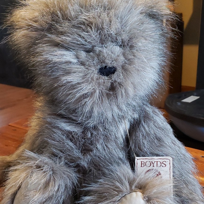 Boyds Mr. Fuzzbull Gray Plush Bear Handmade Head Bean Collection 501002