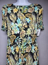 Anthropologie Kindred L Black Tropical Midi Dress Crinkle Stretch