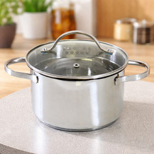 Axentia Pado Kochtopf 1,5L Edelstahl Glasdeckel Induktion 16 cm Skala Ausgießer