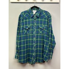 Wrangler Western Shirt Mens 2XT Green Blue Plaid Wrancher Snap Flannel Vintage