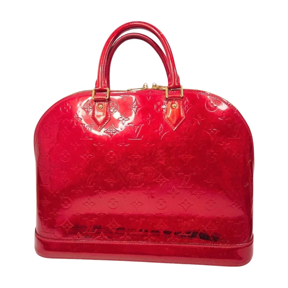 Auténtico Bolso de Mano Louis Vuitton Alma GM Monograma Vernis Rojo con Candado Nota Foto 2 de 4