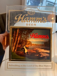 Vintage Hamms Beer Lights Up Sign Bear Toe in Water Lake Scene 1980s Plastic