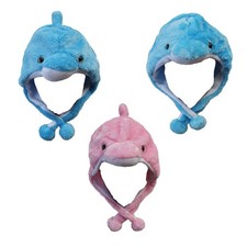 DOLPHIN WHALE PORPOISE BELUGA ORCA PLUSH FLUFFY HOODED HAT CAP BEANIE EARMUFF