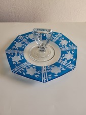 Antique Crystal Blue Clear 8 Sided Sandwich T...