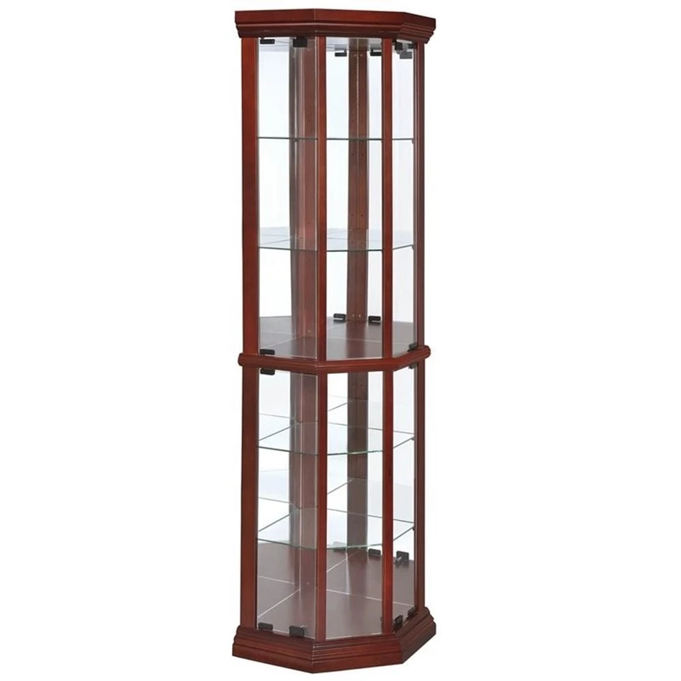 Bowery Hill 6 estantes esquina curiosidades gabinete en marrón mediano Foto 2 de 4