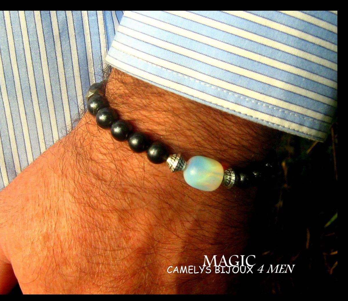 Men OPAL Bracelet Tourmaline Hematite Onyx Tiger eye Protection Magic Stone