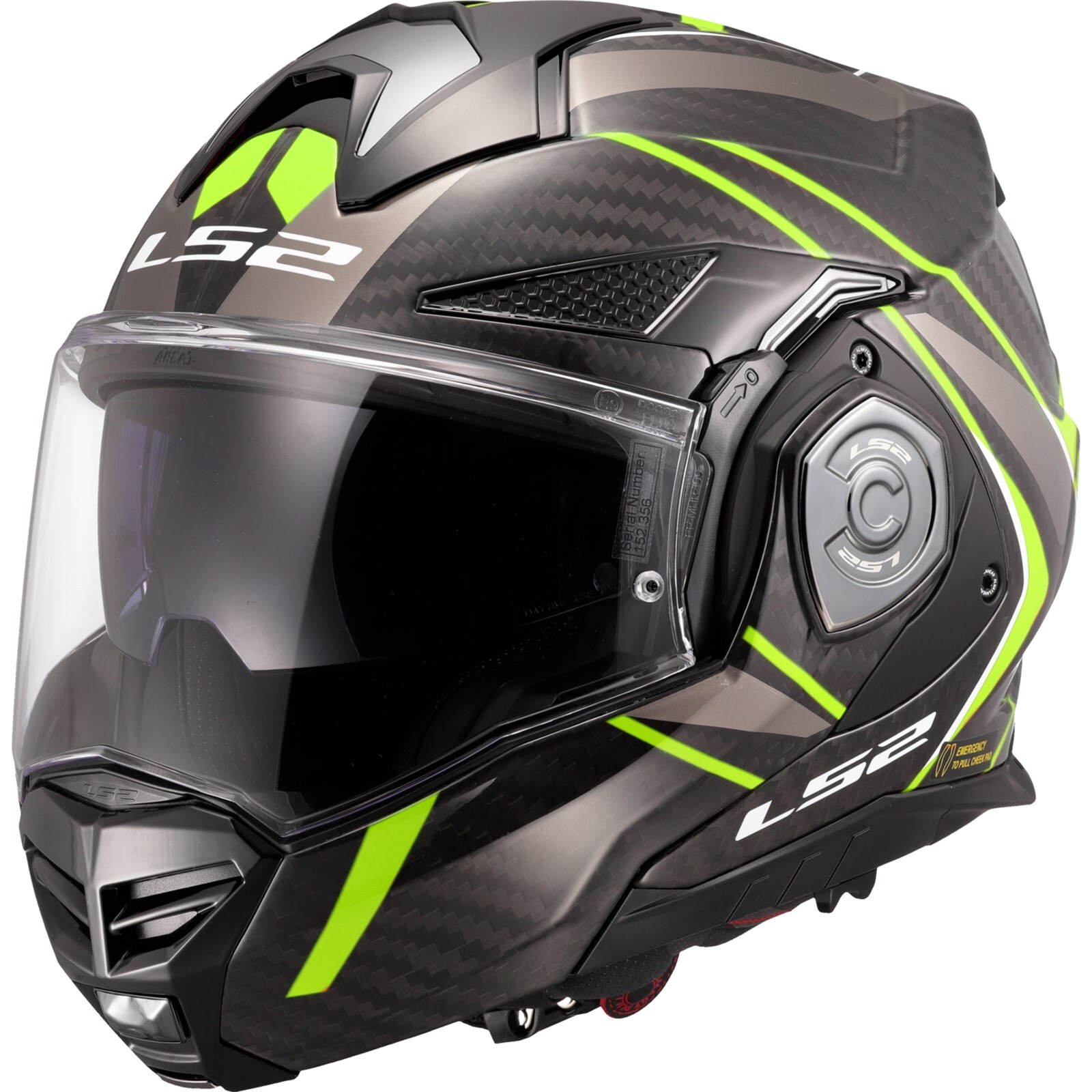 Motorcycle Helmet XXL - LS2 FF901 Advant X Carbon Future II 2 Flip up Fluo