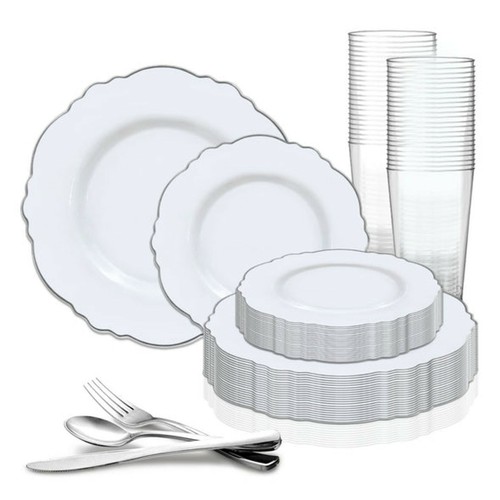 Plastic Dinner & Salad Plates, Cutlery Set & Cups for Wedding & Birthday Party - Picture 4 of 22