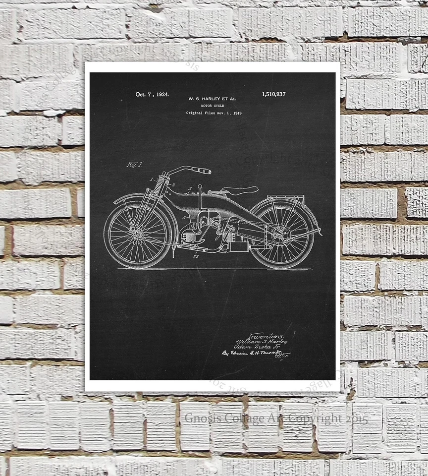 Juego de 12 carteles de patentes Harley Davidson impresiones de arte de pared sin marco decoración de motociclistas Foto 3 de 4