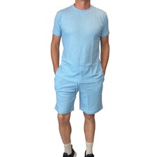 Mens T Shirt Shorts Tracksuit Waffle Set Blue Small RRP 50 Boohoo Man
