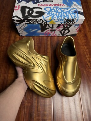 Dolce & Gabbana Toy Patent Gold DG Mens Slip On Mule Sneakers - Size 44DG 11US