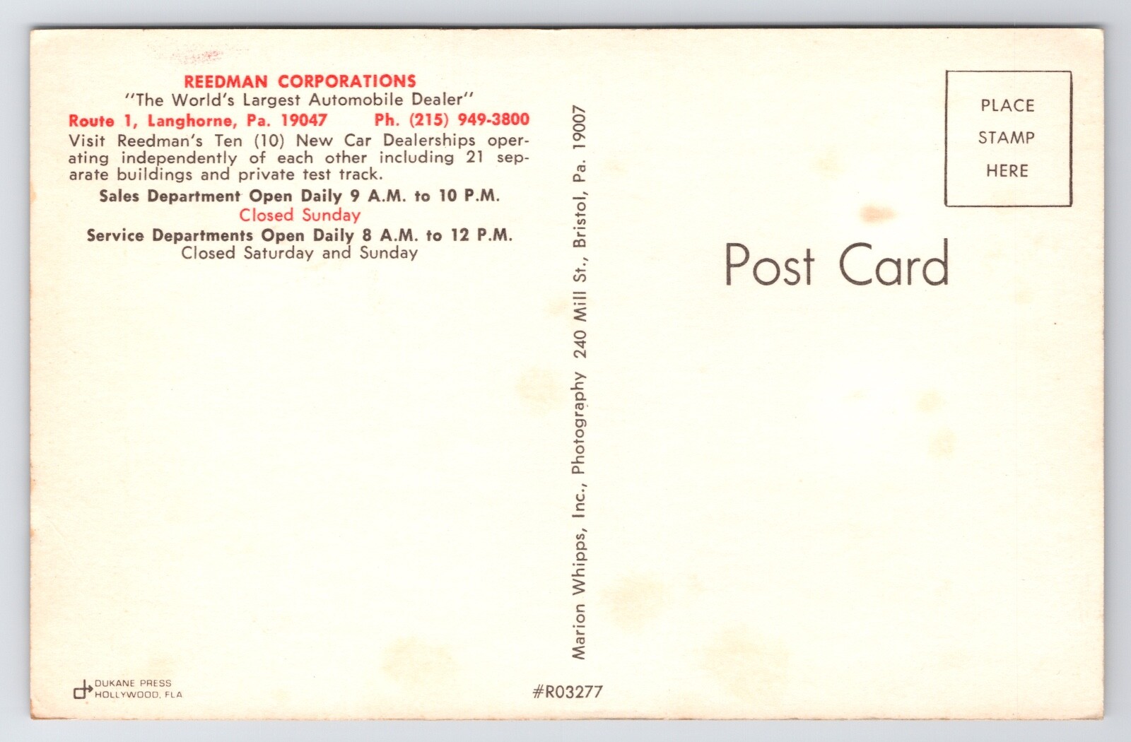 c197080sLanghorne Pennsylvania PAReedman's Auto CenterDealershipPostcard eBay