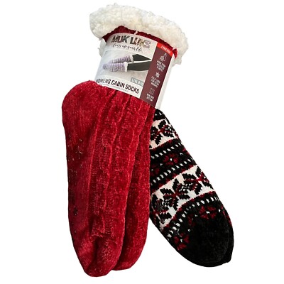 NEW Muk Luks Womens 2pr Sherpa Cabin Socks Red Snowflake