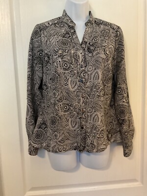 NOTATIONS Woman s Size PS Button Up Black & White Adjustable Sleeve Blouse -B3
