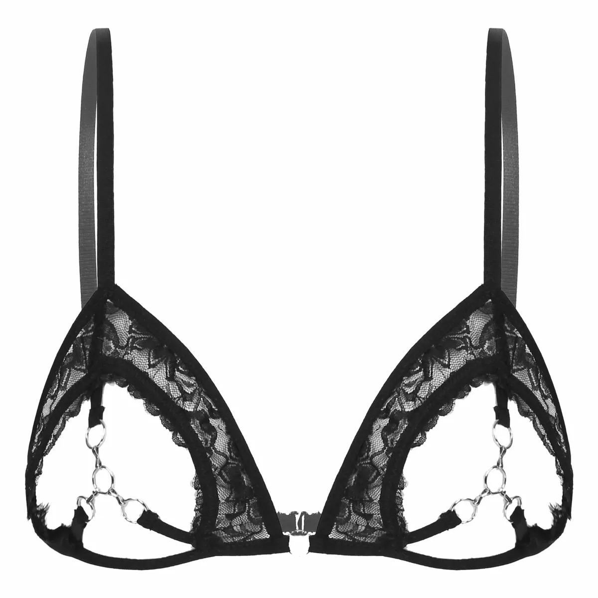 Black Sexy Women Lingerie See Through Sheer Lace Bra Top Nipple Open  Bralette US