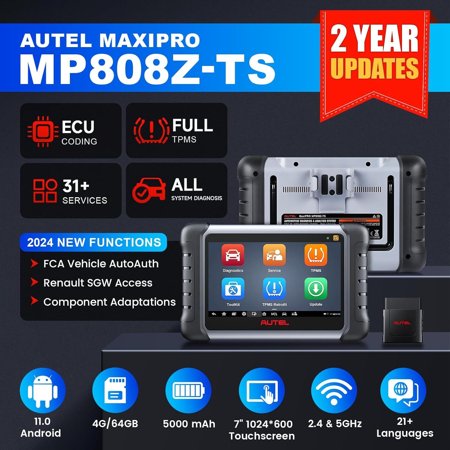 Autel MaxiPRO MP808Z-TS Car Diagnostic Scanner Tool Key Coding TPMS Programming