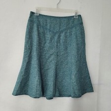 Ann Taylor Loft SKirt Womens 4 Teal Wool Tweed Flared Lined Tulip Flare Office