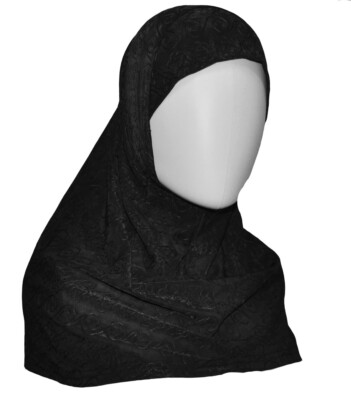 Black 1 Piece Al-Amira Hijab in Textured Jacquard Fabric Medium Size