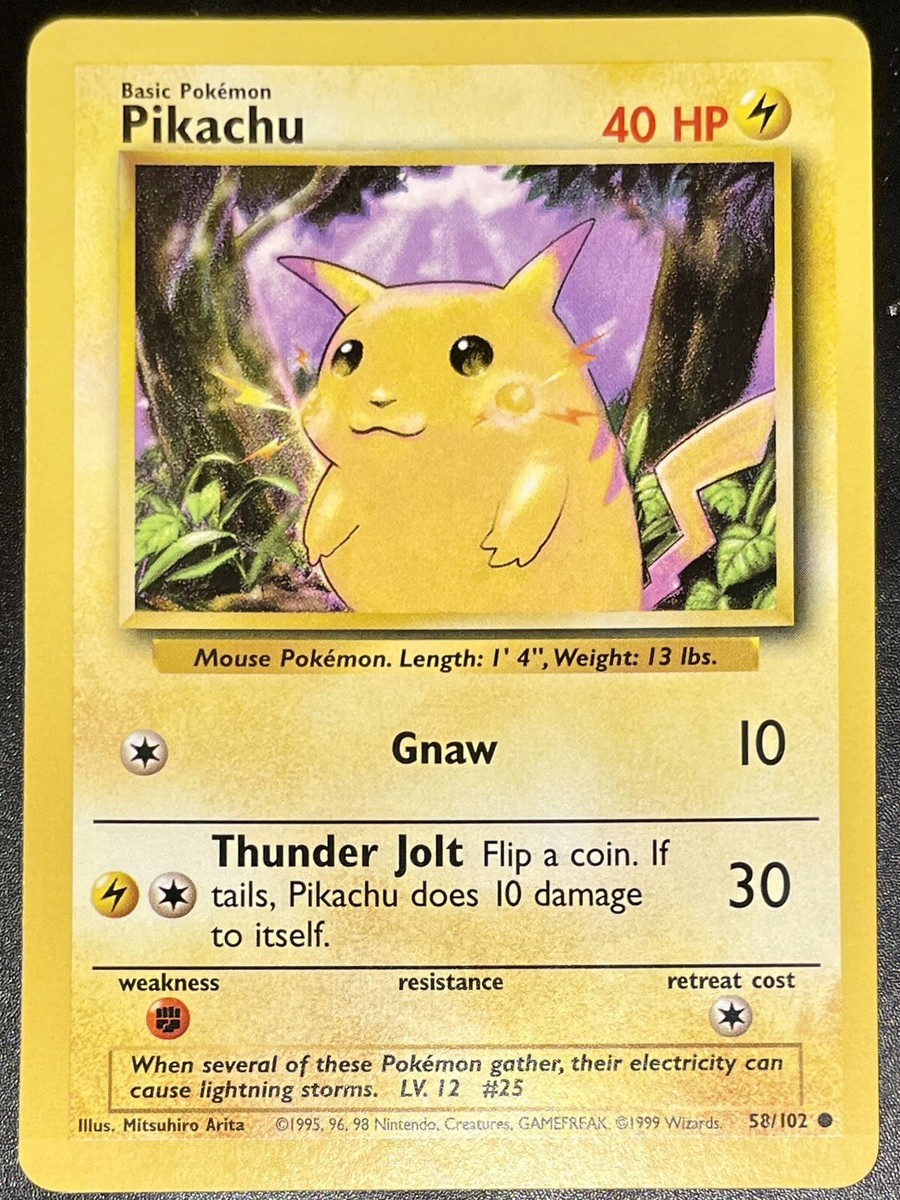 Pikachu 58/102 Pokemon Card TCG Base Set Rare 1999 Original United