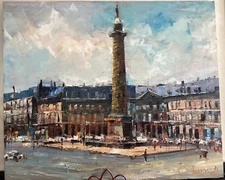Petar Jovanovic Place Vendome Paris Original Oil on Canvas Painting Dated 1970