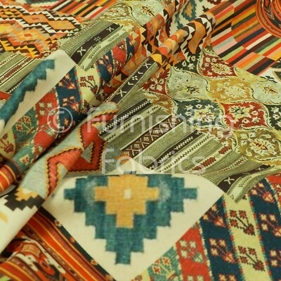 Kelim Azteken Patchwork Muster Velours Samt bedruckt Polster Vorhang Stoffe
