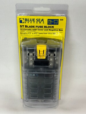 Blue Sea 5026 ST Blade ATO/ATC DC Fuse Block with Cover 12 Circuit Marine NEW