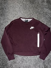 Nike Fleece Crop Sweatshirt Women's Size M Maroon Zip Pocket