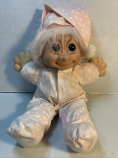Vintage 12" Plush Russ Berrie Bedtime Troll Kidz Light Pink Polka Dot Pajamas